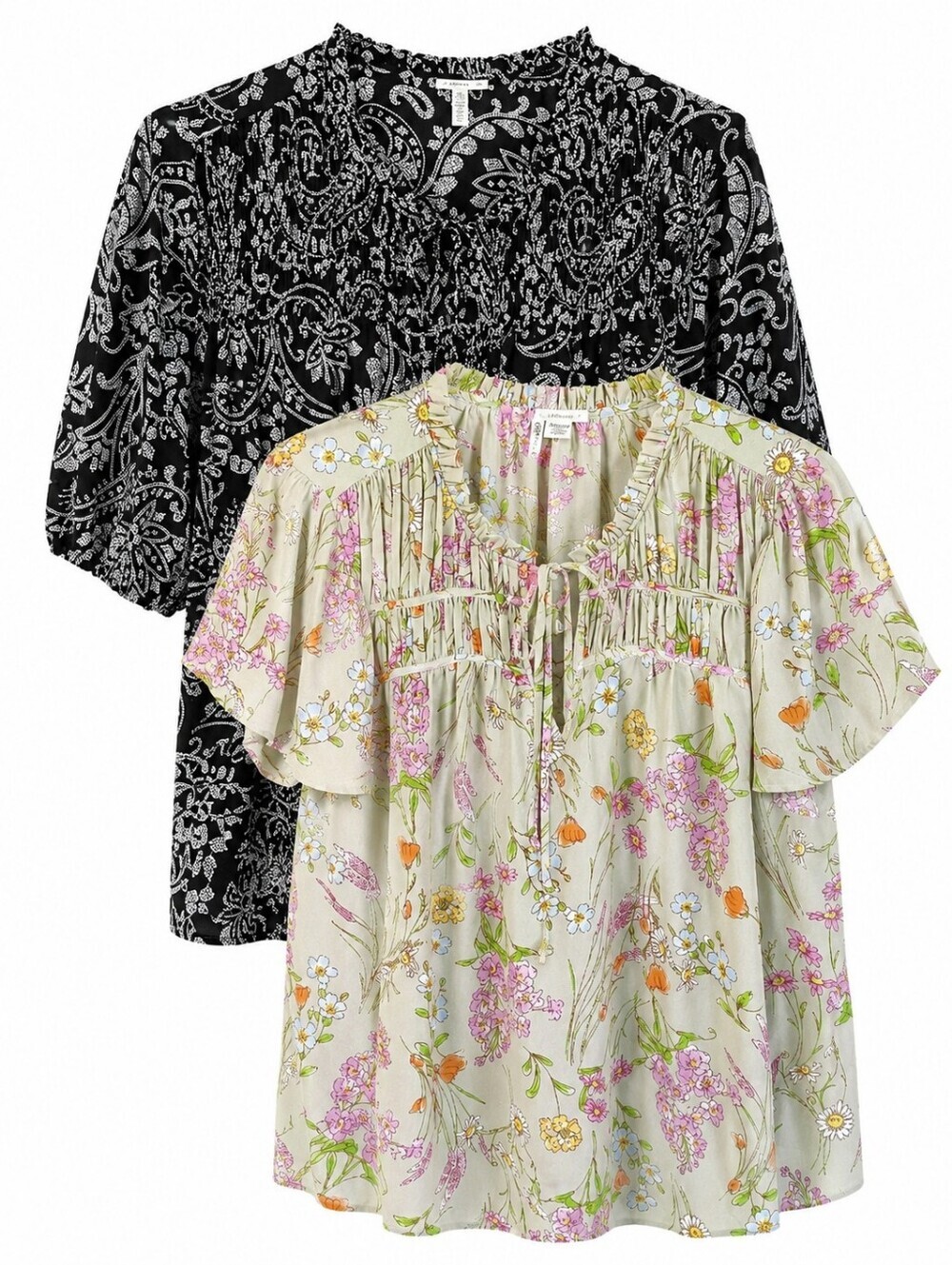 Cato Lot Of 2 Women's Floral Chiffon Ruffle Neck Short Sleeve Tops Sz 18/20